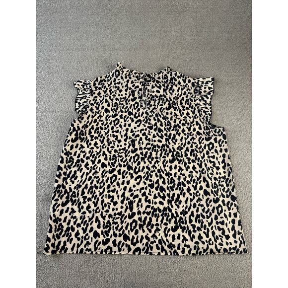 Womens Blouse Sleeveless Leopard Print Ruffle Career Size XL - Picture 2 of 7